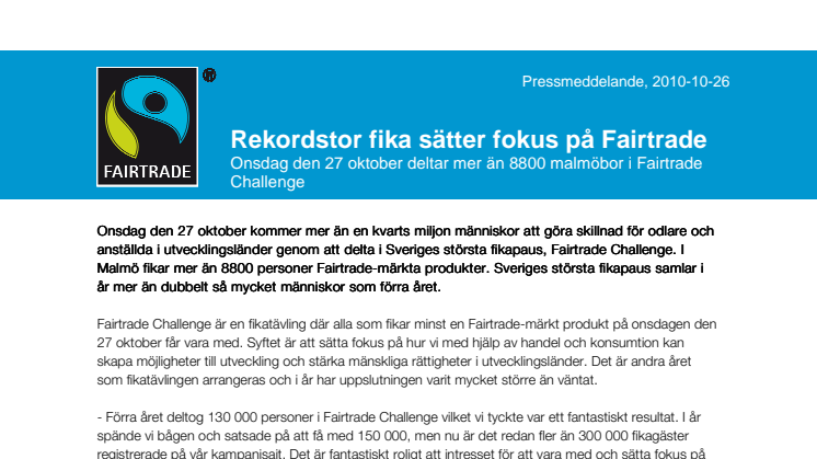 Malmöbor deltar i rekordstor fika för att sätta fokus på Fairtrade