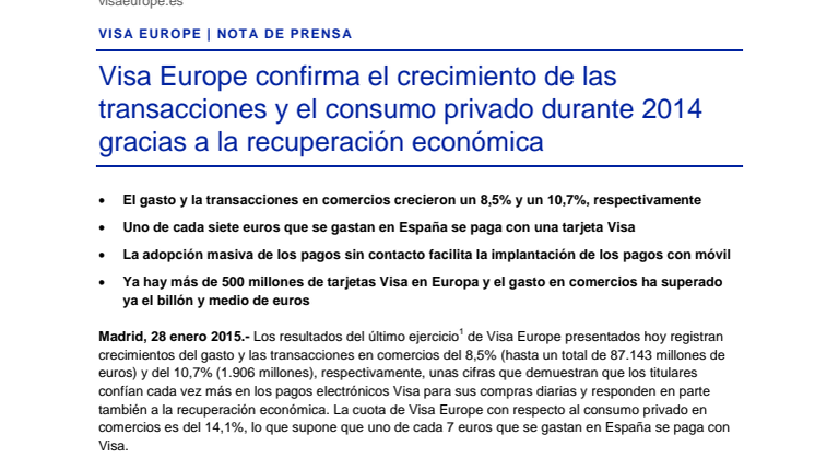 Presentación Resultados Anuales Visa Europe Ejercicio 2013-2014 (Enero 2015)