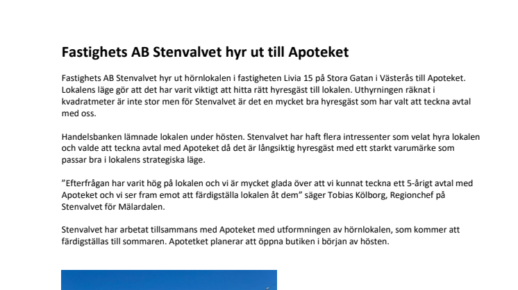 Fastighets AB Stenvalvet hyr ut i Västerås