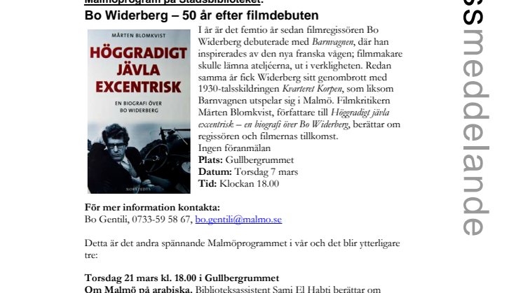 Stadsbiblioteket i Malmö: Bo Widerberg – 50 år efter filmdebuten