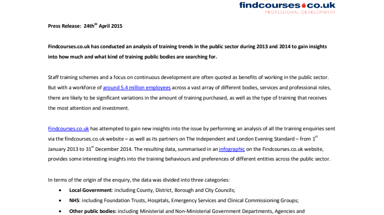 Findcourses.co.uk reveals top public sector training buyers for 2013-14