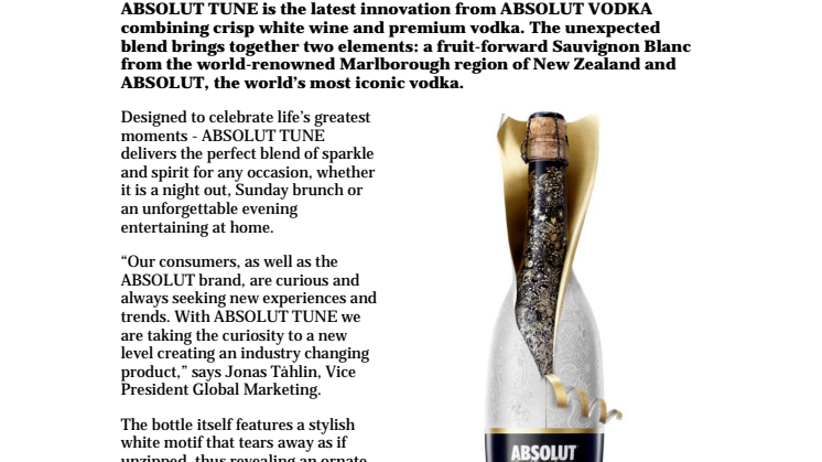 ABSOLUT TUNE – a sparkling fusion of ABSOLUT VODKA and crisp white wine