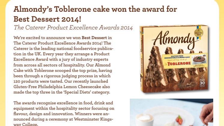Vår Toblerone-tårta fick pris som bästa dessert i UK!