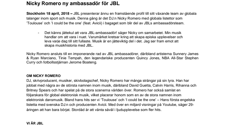 Nicky Romero ny ambassadör för JBL