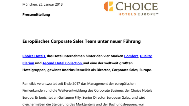 Europäisches Corporate Sales Team unter neuer Führung