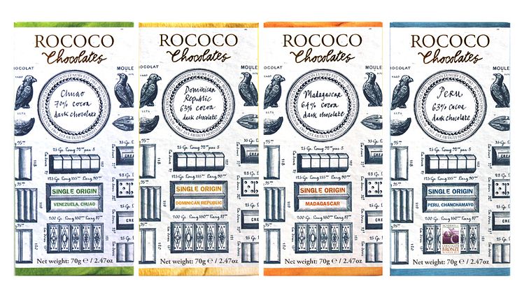 Brittiska craftchokladpionjärerna Rococo lanserar ny serie Single Origin-choklader i Sverige