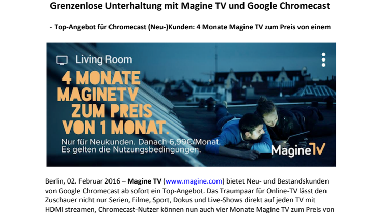 Grenzenlose Unterhaltung mit Magine TV und Google Chromecast