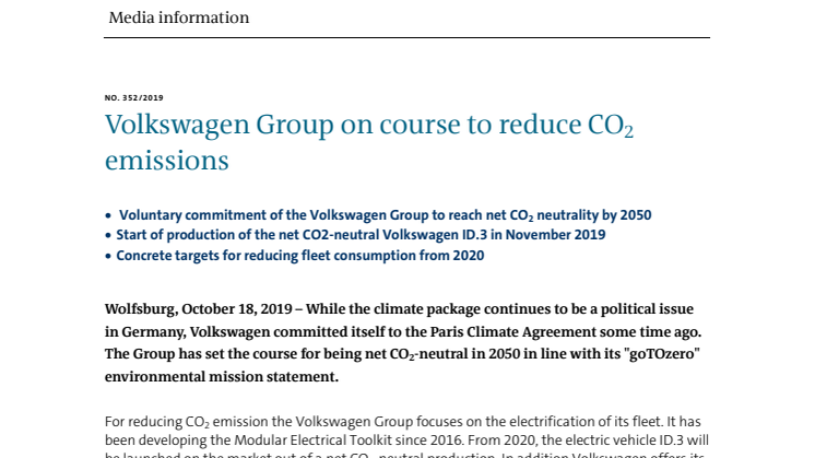 Volkswagen-koncernen på rätt väg för att minska koldioxidutsläppen