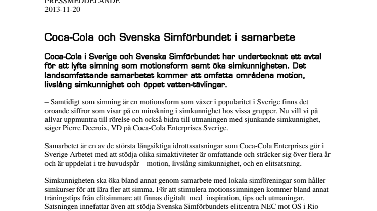 Coca-Cola och Svenska Simförbundet i samarbete