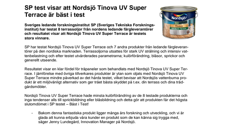 SP test visar att Nordsjö Tinova UV Super Terrace är bäst i test