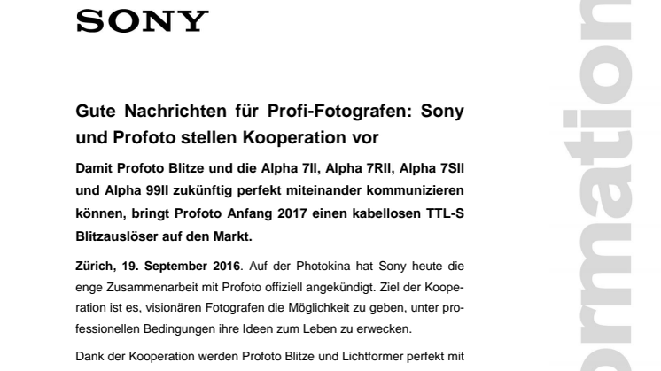 ​Gute Nachrichten für Profi-Fotografen: Sony und Profoto stellen Kooperation vor