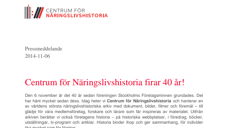 Centrum för Näringslivshistoria firar 40 år!