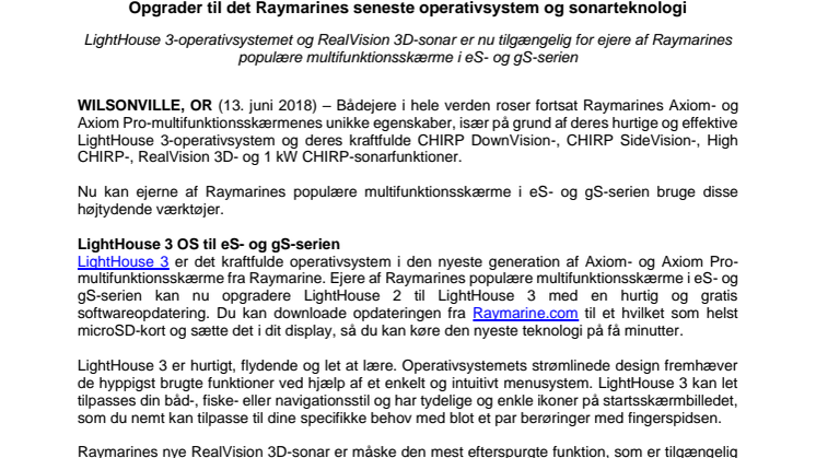 Raymarine: Opgrader til det Raymarines seneste operativsystem og sonarteknologi