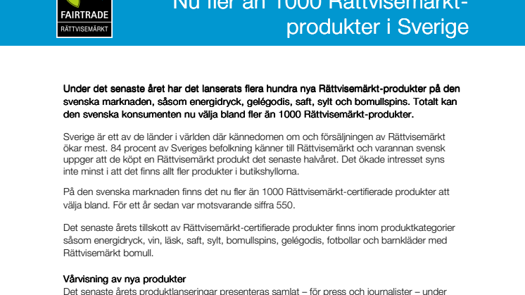 Nu fler än 1000 Rättvisemärkt-produkter i Sverige