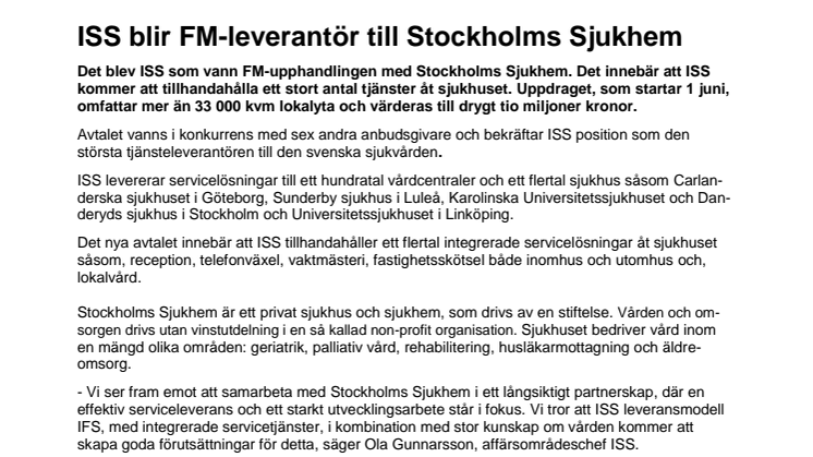 ISS blir FM-leverantör till Stockholms Sjukhem 