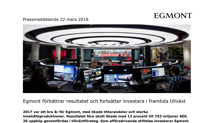 Egmont förbättrar resultatet och fortsätter investera i framtida tillväxt