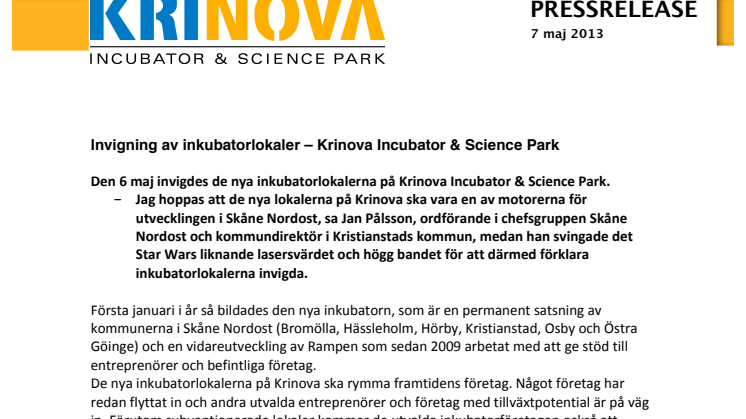 Invigning av inkubatorlokaler – Krinova Incubator & Science Park 