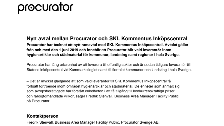 Nytt avtal mellan Procurator och SKL Kommentus Inköpscentral