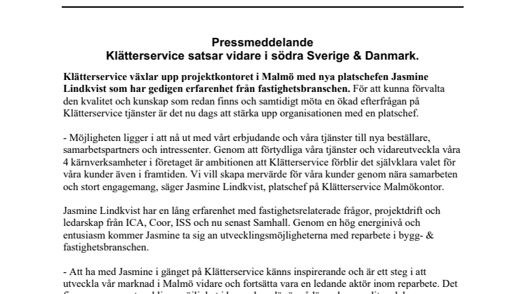Klätterservice satsar vidare i södra Sverige & Danmark.