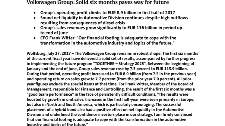 Volkswagen Group: Solid six months paves way for future