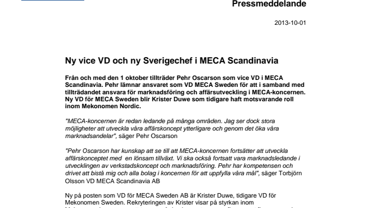 Ny vice VD och ny Sverigechef i MECA Scandinavia