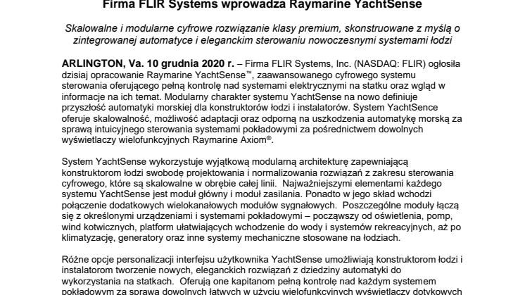 Firma FLIR Systems wprowadza Raymarine YachtSense