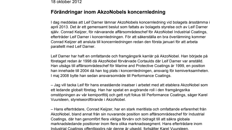 Förändringar inom AkzoNobels koncernledning