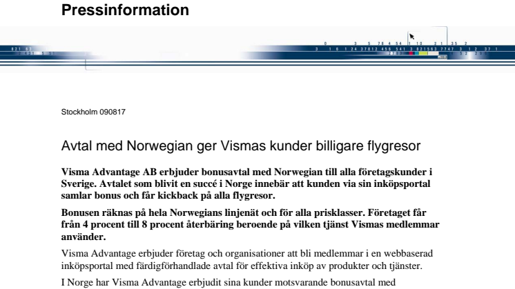 Avtal med Norwegian ger Vismas kunder billigare flygresor