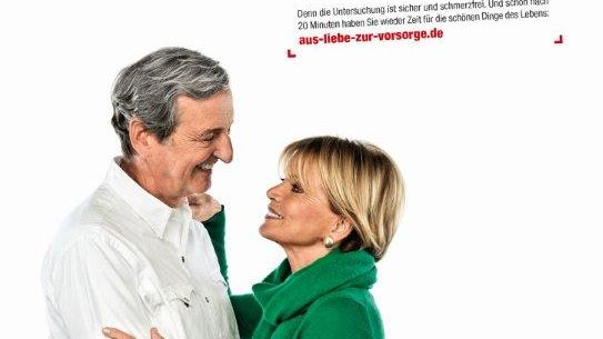 Darmkrebsmonat März 2013: Auch Männer gehen aus Liebe zur Vorsorge.                                                                                                    Uschi Glas und Dieter Hermann sind die neuen Testimonials für die Darmkrebsvorsorge