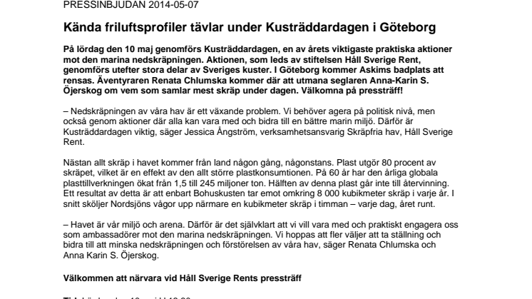 Pressinbjudan: Kända friluftsprofiler tävlar under Kusträddardagen i Göteborg