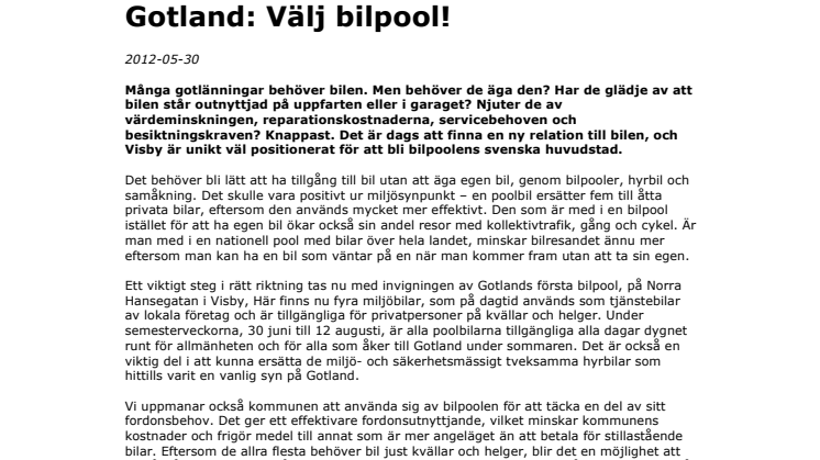 Gotland: Välj bilpool!