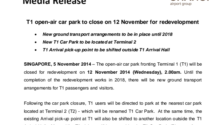T1 open-air car park to close on 12 November for redevelopment