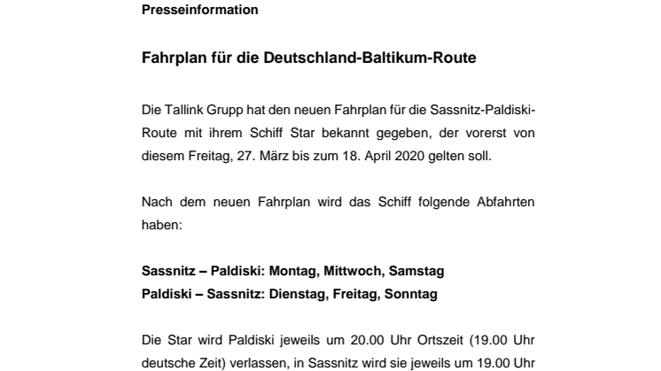 Fahrplan für die Deutschland-Baltikum-Route 