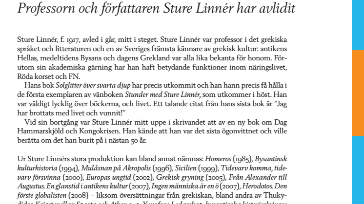Professorn och författaren Sture Linnér har avlidit