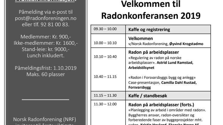 Radonkonferanse 17. oktober - Registrer deg i dag