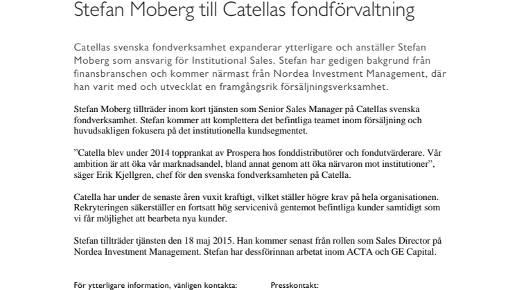Stefan Moberg till Catellas fondförvaltning