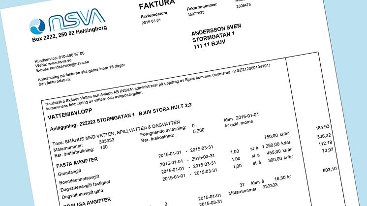 Nu kommer VA-fakturan från NSVA - även i Helsingborg