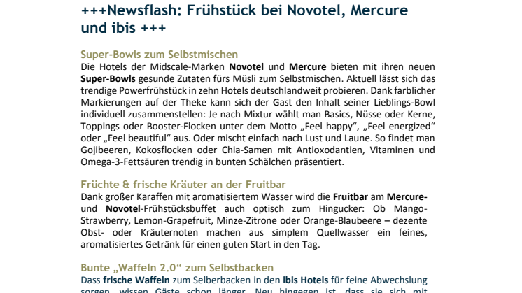 Newsflash: Frühstück bei Novotel, Mercure und ibis