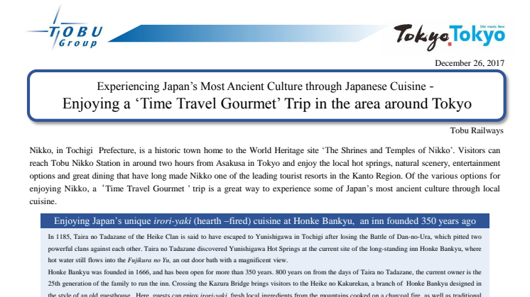 Enjoying a ‘Time Travel Gourmet’ Trip in the area around Tokyo