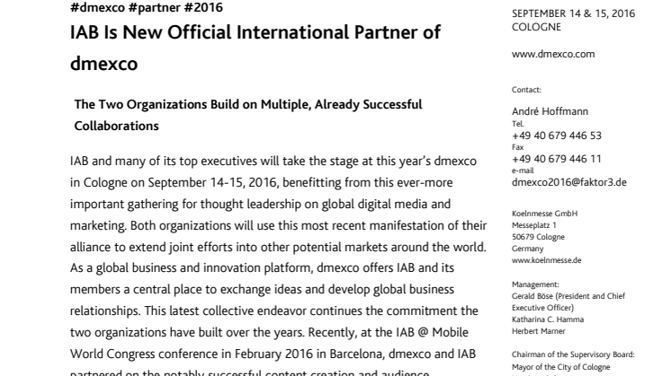 IAB Is New Official International Partner of dmexco