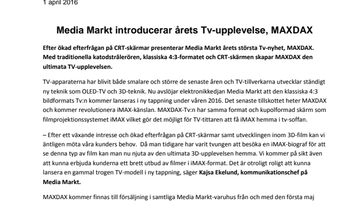 Media Markt introducerar årets Tv-upplevelse, MAXDAX