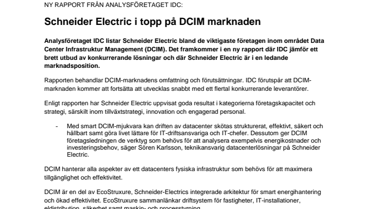 Schneider Electric i topp på DCIM marknaden