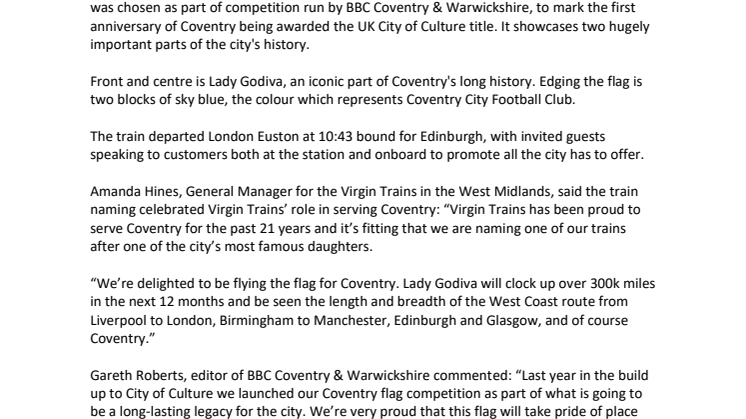 Virgin Trains flies the flag for Coventry 