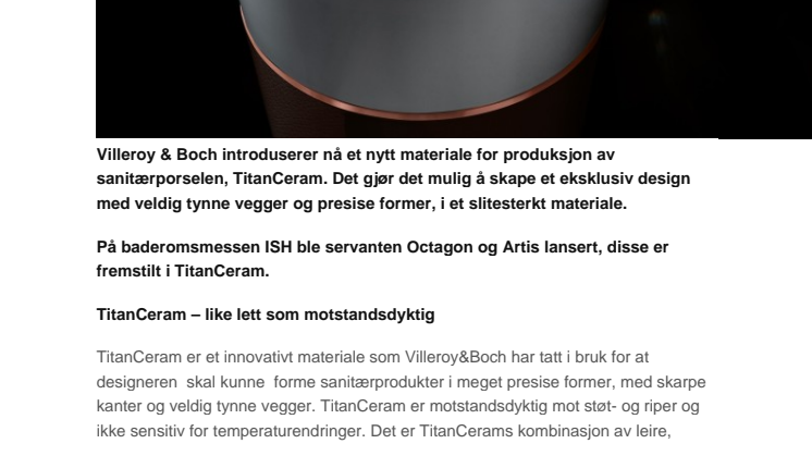 Villeroy & Boch presenterer TitanCeram
