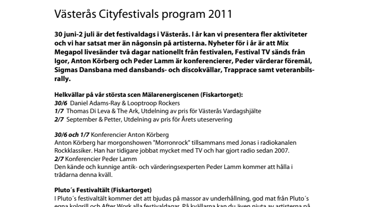 Västerås Cityfestivals program 2011