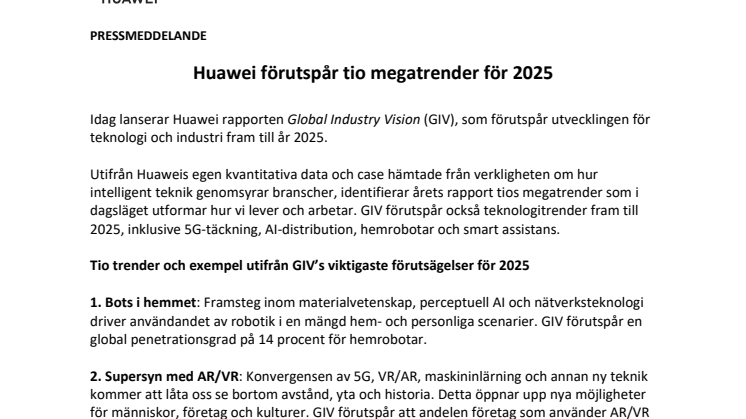 Huawei förutspår tio megatrender för 2025