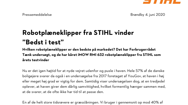 Robotplæneklipper fra STIHL vinder "Bedst i test"