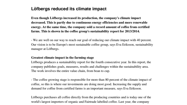 Löfbergs reduced its climate impact