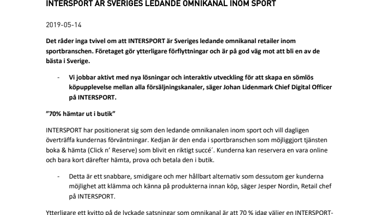 Intersport är Sveriges ledande omnikanal inom sport