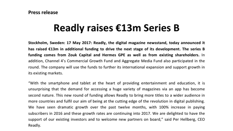 Readly raises €13m Series B